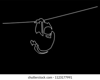 Person practicing zip-line line drawing, vector illustration design. Outdoor sports collection.