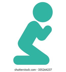 Person Pray vector icon. Style is flat symbol, cyan color, rounded angles, white background.