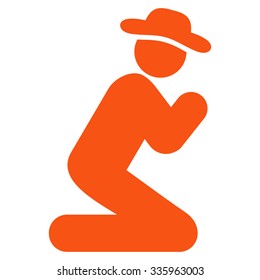 Person Pray vector icon. Style is flat symbol, orange color, rounded angles, white background.