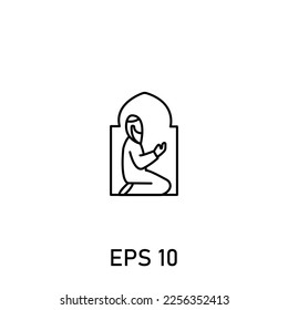 person praying simple line icon
 Islamic religious worship for any purpose. Web design, mobile app.