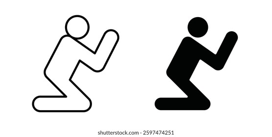 Person Praying vector icon set black filled and outlined style.