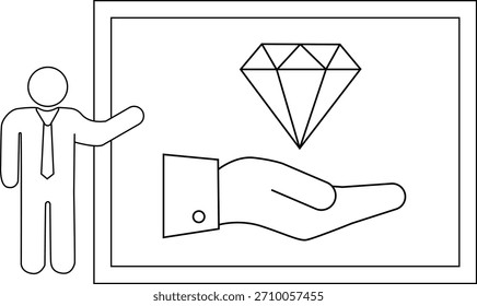 Una persona que presenta un diamante flotando sobre una mano en una pizarra enmarcada