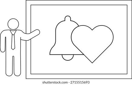 Person presenting a frame with a bell and heart inside