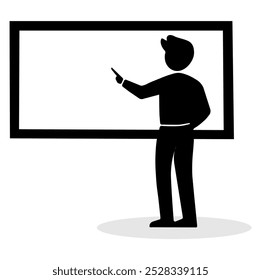 A person presenting information on a blank board in a classroom setting during the daytime