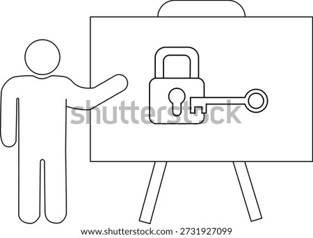 Person presenting locked file folder with key on easel