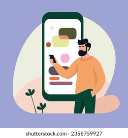 person presenting with mobile phone, minimal ui illustration, pastel colors