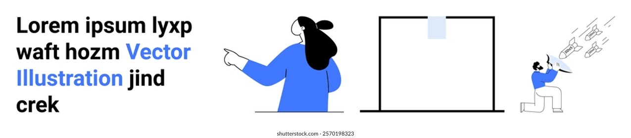 Person presenting to a whiteboard and another person sitting with ideas coming out of screen. Ideal for business meetings, team collaboration, brainstorming sessions, creative idea generation. Banner