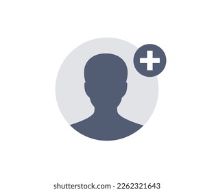 Person profile avatar with plus, add account symbol icon design. Add user icon. Male person profile avatar with plus symbol vector design and illustration.
