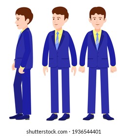 A person in profile and full face. Front view. Side view. Man sideways and in front Vector image of a person for animation. Editable strokes. All the details are on separate layers with names.