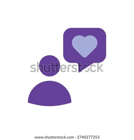 Person profile with a heart speech bubble representing customer love, brand loyalty, and positive user sentiment.