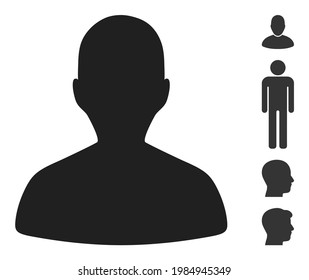 Person profile icon designed in flat style. Isolated vector person profile icon illustrations on a white background, simple style. Some similar icons appended also.