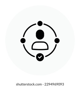 Person Profile with a Tick icon. Verified User. Confirmed Identity. Trusted Account. Vector icon with editable stroke.