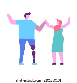 Person with prosthesis flat vector illustration