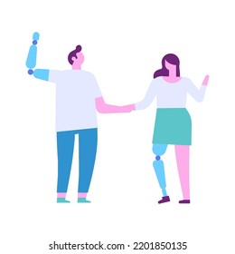 Person with prosthesis flat vector illustration