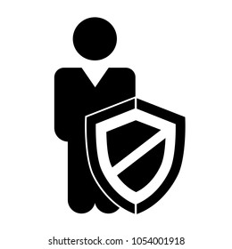 Person and protection shield icon for web – stock vector