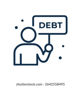 Person protesting holding Debt sign. Icon symbol illustration