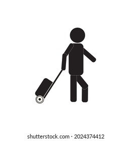 Person pulling luggage glyph icon, migration and tourist, passenger with rolling bag vector icon