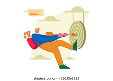 Person Pulls Out Arrow Stuck in Target Circle Vector Illustration Design Concept