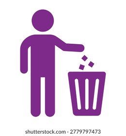 A person in purple throwing trash into a bin, symbolizing waste disposal and recycling efforts daily.