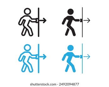 Person push the door icon black and white vector outline sign