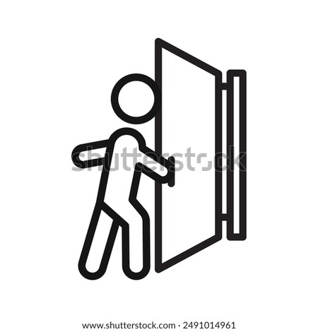 Person push the door icon Black line art vector logo