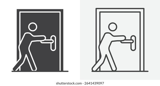Person push the door icon Line graphics illustration