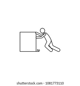 the person pushes the box hard icon. Element of man carries a box illustration. Premium quality graphic design icon. Signs and symbols collection icon for websites on white background