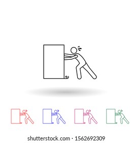 The person pushes the box hard multi color icon. Simple thin line, outline vector of carrying and picking a box icons for ui and ux, website or mobile application