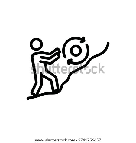 Person pushing a circular object uphill illustrating effort and challenge