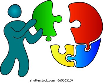 person puting last piece to the puzzle     
