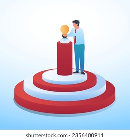 person puts a lamp into the center of the target, a metaphor of a business target