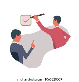 A person puts a tick in the checkbox. The symbol of the consent. Concept vector illustration, isolated on white background.