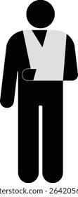 A person putting his injured left arm in a sling