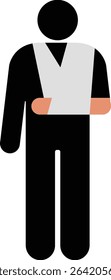 A person putting his injured left arm in a sling