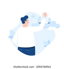 Person putting paper document into slot in cloud. Concept of online service for file management and digital information storage, internet archive. Modern flat vector illustration for poster, banner.