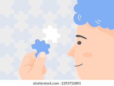 A person with puzzle, mental health concept. Flat vector illustration.