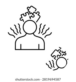 A person with puzzle pieces in head and hand, representing stress and confusion, isolated on white background