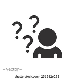 person with question icon, doubt or unsure, man think, enquire, human lost and difficulty, flat vector illustration eps10