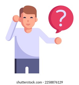 Person with question mark, flat icon of query 