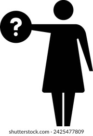 Person with question mark icon, female vector sign for faq, help, ask and customer service symbol pictogram human illustration
