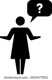 Person mit Fragezeichen-Symbol, weibliches Vektorzeichen für FAQ, Hilfe, Frage und Kundenservice-Symbol Piktogramm menschliche Illustration