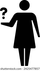 Person mit Fragezeichen-Symbol, weibliches Vektorzeichen für FAQ, Hilfe, Frage und Kundenservice-Symbol Piktogramm menschliche Illustration