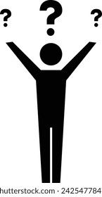 Person with question mark icon, male vector sign for faq, help, ask and customer service symbol pictogram human illustration
