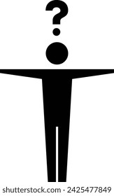 Persona con el icono del signo de interrogación, signo del vector masculino para la ilustración humana del pictograma del símbolo de la ayuda, de la pregunta y del servicio al cliente