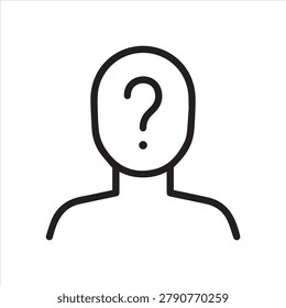 Person with question mark, linear icon. Anonymous identity, unknown user, or uncertainty. Line with editable stroke.e