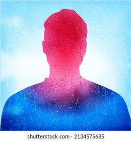 Person in Rain. Gradient Illustration of Sickness