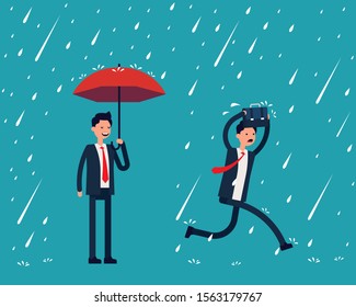 Person in the rain. Preparation for rain season, Cute business cartoon character design