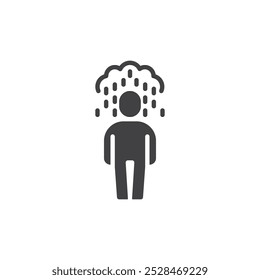 Person with raindrops above the head vector icon. filled flat sign for mobile concept and web design. Depression and anxiety glyph icon. Symbol, logo illustration. Vector graphics