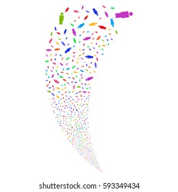 Person random fireworks stream. Vector illustration style is flat bright multicolored iconic symbols on a white background. Object fountain done from scattered design elements.