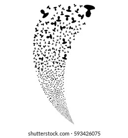 Person random fireworks stream. Vector illustration style is flat black iconic symbols on a white background. Object fountain created from scattered pictographs.